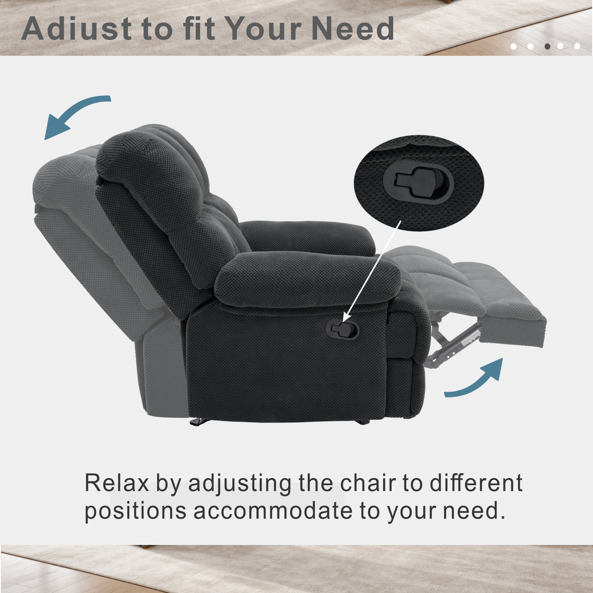 TiramisuBest Manual Rocker Recliner Chair,Nubby Fabric Upholstered Adjustable Lounge Chair with Thicked Armrests for Living Room,Dark Gray