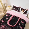 thumbnail image 3 of jejeloiu Pink Personalized Monogram U Queen Duvet Cover Set For Girls,Chic Glitter Print Initial Design Bedding For Kids,Pink Reversible,3-Piece(No Comforter), 3 of 6