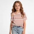 thumbnail image 4 of Mifsaly Kids Girls Cold Shoulder Tops Striped Short Sleeve T-Shirts Comfortable Off The Shoulder Casual Summer Tee Blouse, 4 of 9