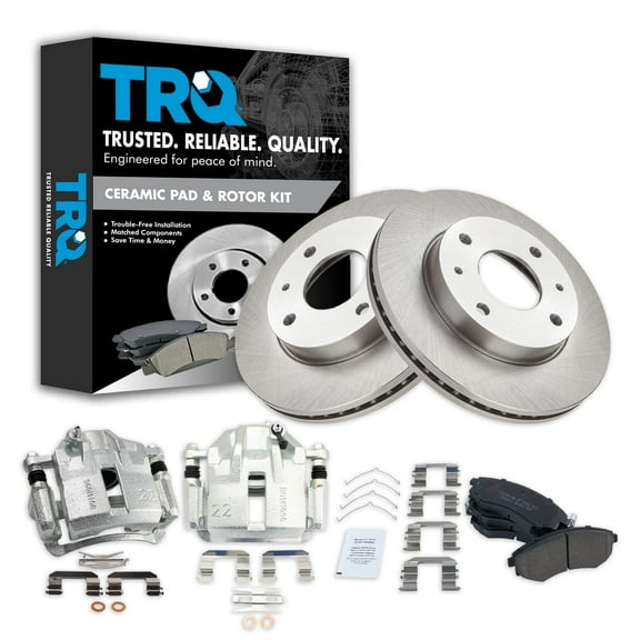 TRQ Front Brake Calipers Ceramic Pads & Rotors Fits 2002 Hyundai Elantra BKA25250