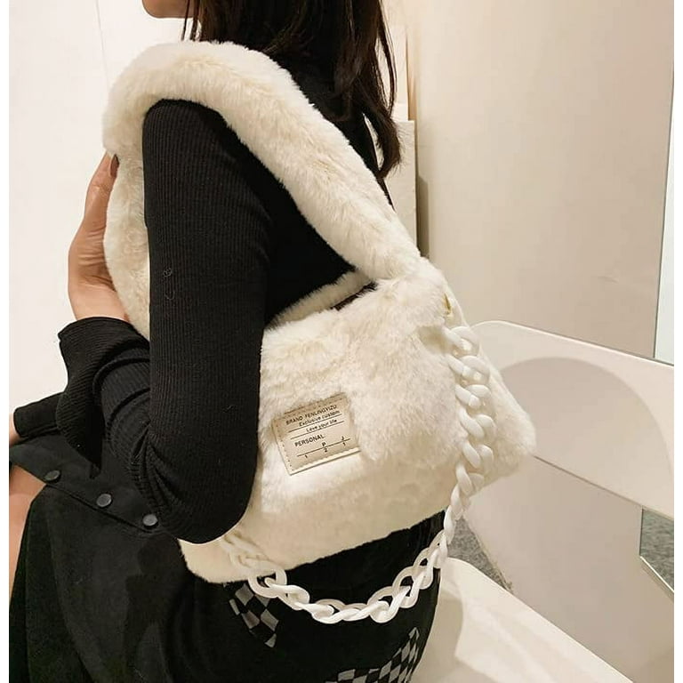 Fluffy Chain Shoulder Tote Bag