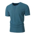thumbnail image 4 of Cmfcve Ribbed Henley T-Shirt for Men Short Sleeve Slim Fit Muscle Shirt Cotton Casual Button Tops, 4 of 8