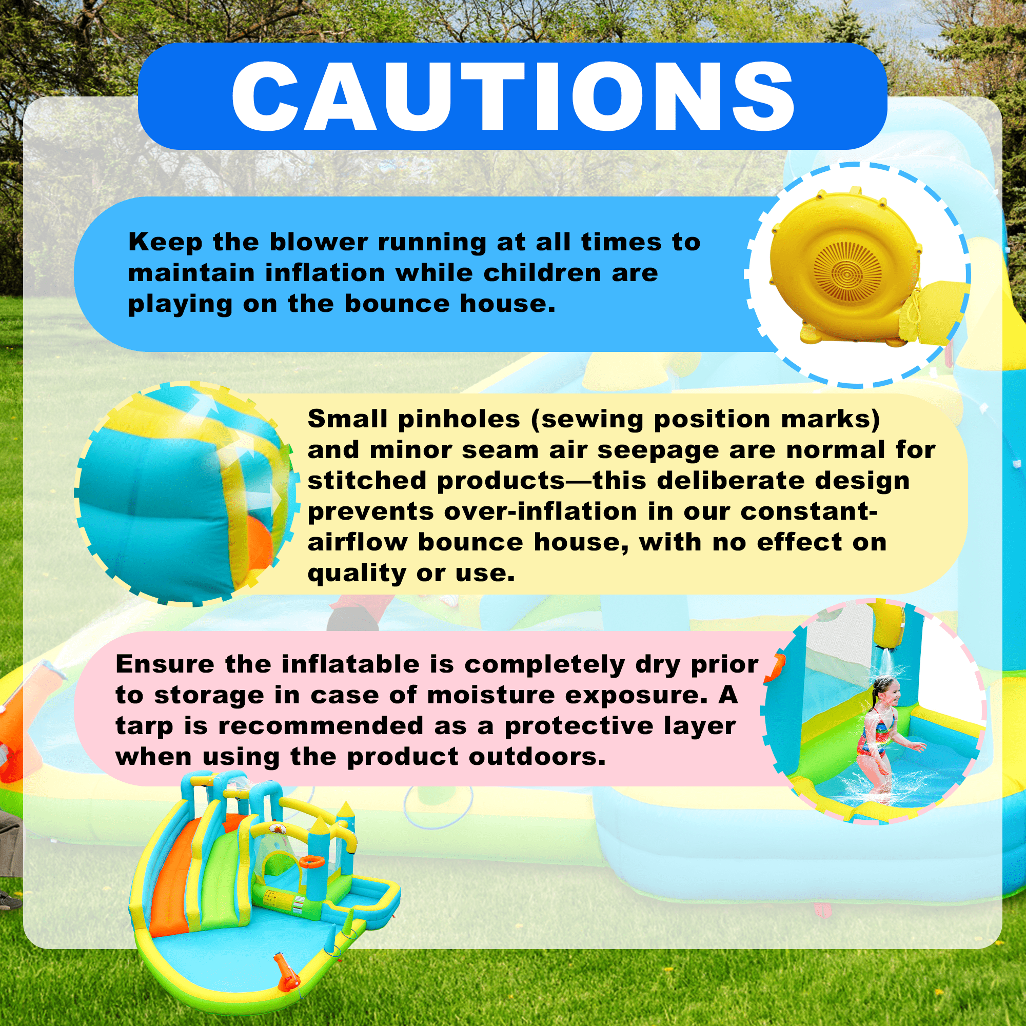 WELLFUNTIME Inflatable Water Slide for 5 Kids, Bounce House with Blower, Splashing Pool, Water Cannon, Water Park for Backyard Summer Fun