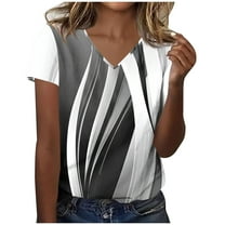 V-neck Casual Printed Summer T-shirt for Women 2025 Short Sleeve Baggy Pullover Tops Comfy Flowy Resort Outfits