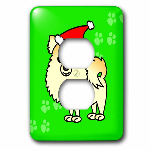 3dRose, Cute Cream Pomeranian Green with Santa Hat, 2 plug outlet cover