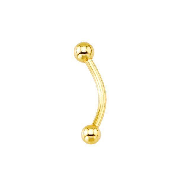 Anneau à Sourcils 14kt Or Jaune Solide Courbé Barbell Rook Daith 3mm Boules 18G 16G