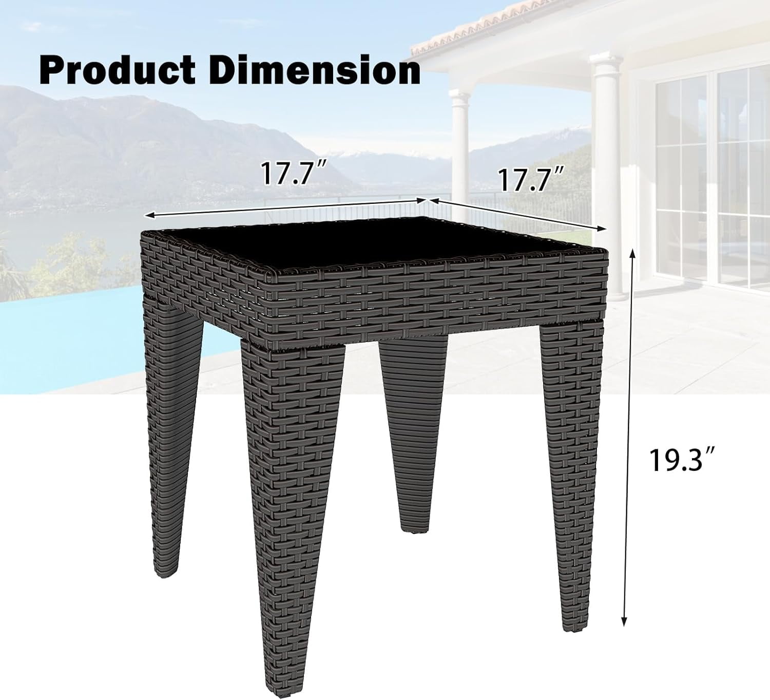 Kinbor Outdoor Furniture Patio Table Wicker Coffee Table, Square End Table Tempered Glass Top with Storage, Brown