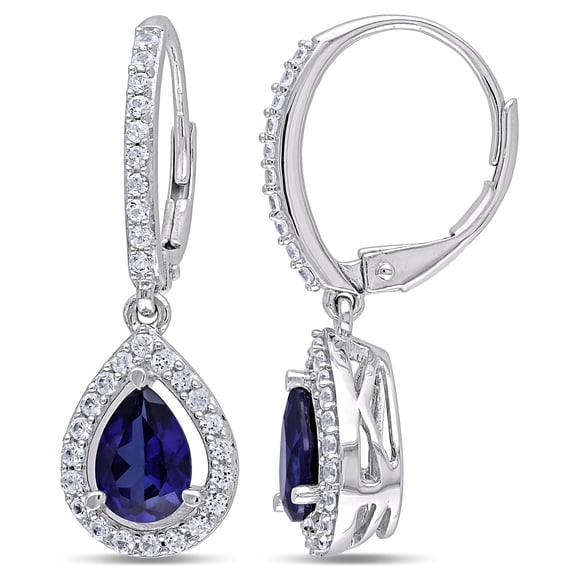 Everly Women's 2 7/8ct TGW Created Blue and White Sapphire Sterling Silver Teardrop Earrings
