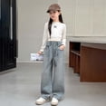 thumbnail image 6 of LRen Girls Wide Leg Jeans Baggy Bow Embroidery High Elastic Waist Denim Pants Cute Y2K Trendy Tween Streetwear,6-7 Years, 6 of 8