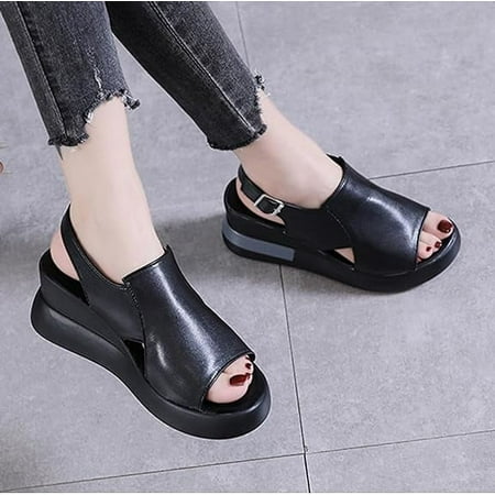 Women s Platform Wedge Sandals  Summer High-heeled Fish Mouth Women s Shoes Soft Leather Heightening Muffin Shoes