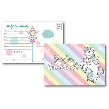 25 Fill in Unicorn Rainbow Party Invitations Postcards, Unicorn Birthday Party Decorations, Baby Shower Invitations, Bridal Shower Invite for Any Occasion, Baby's First Birthday, for Kids & (Best 1st Birthday Invitations)