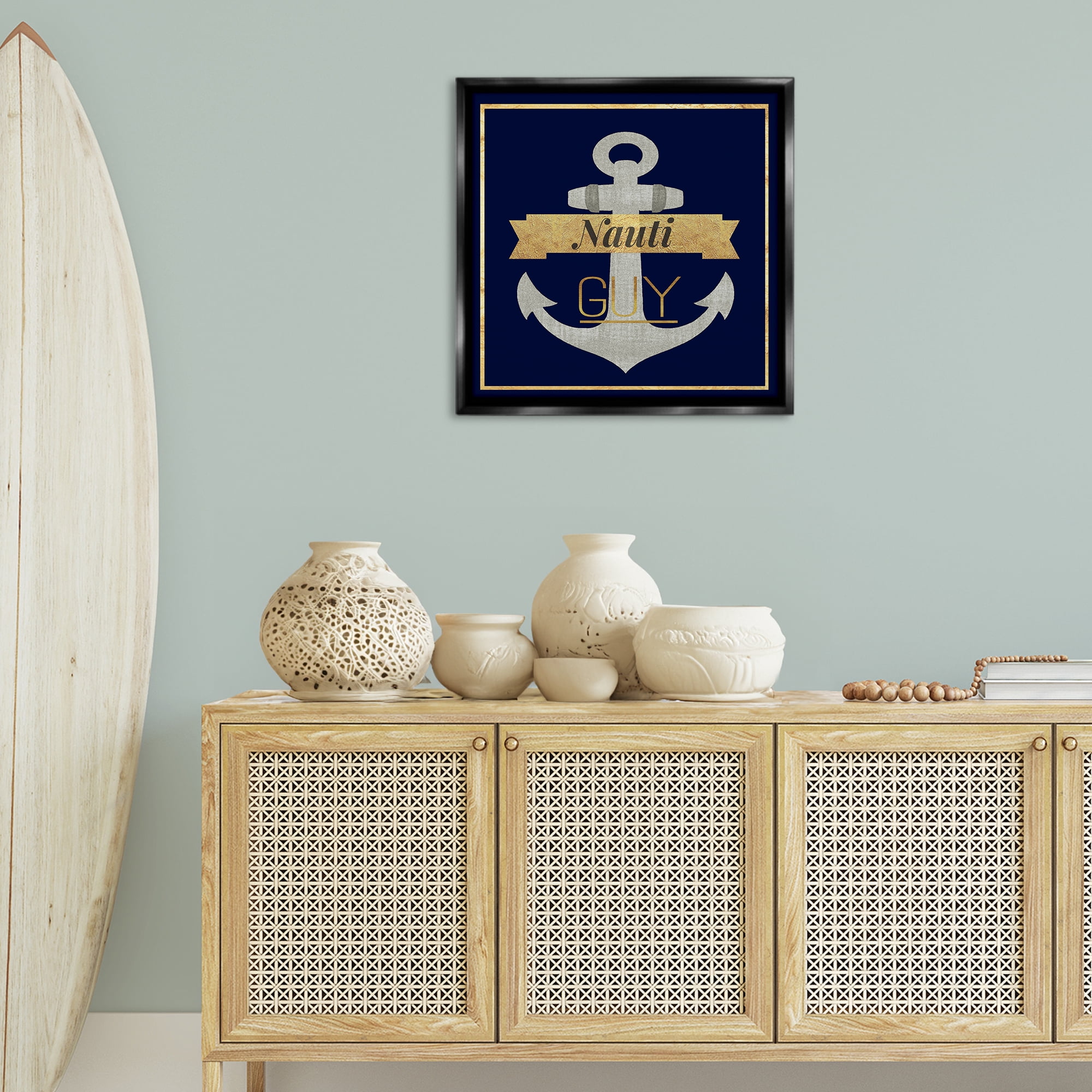 Stupell Industries Nauti Guy with Anchor Novelty & Humor Painting Black Floater Framed Canvas Art Print Wall Art, 25 x 25