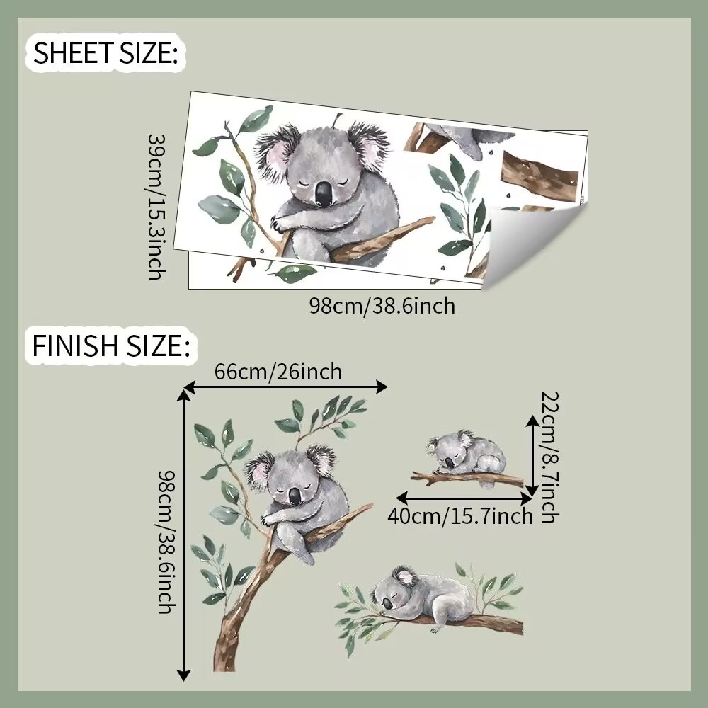 Koala tree branch decals, koala wall stickers Woodland Animal Tree Branch Wall Decals for Kids Bedroom Baby Nursery Home Decor DIY transparent stickers, bedroom, living room, TV wall, children's room