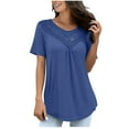 thumbnail image 1 of Timegard Hauts pour Femmes Grande Taille Col Rond Dentelle Manches Courtes Froncé Couleur Unie Chic Décontracté Tunique, 1 of 5