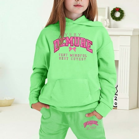 MAIHAN-Girls Winter Hoodie & Joggers Set 2-13 Years Winter Hoodie and Pants 2-Piece Outfit Cozy Warm Lined Sweatsuit for Boys and Girls(Green6 10-11Years)