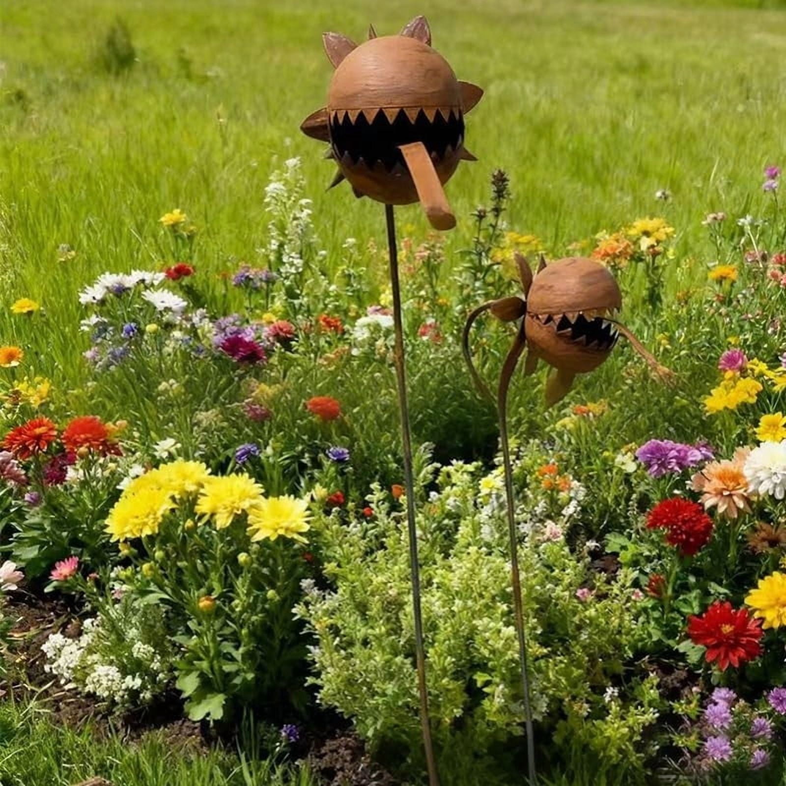 Yard Art Monster Garden Stake, 31.9in Flytrap Garden Art Sculpture, Outdoor Lawn Patio Ground Plug Ornaments
