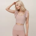 thumbnail image 3 of Women's Ribbed Scoop Neck Crop Top with Flutter Shoulder Details and Seamless Fitted Design - Large, Mauve Pink, 3 of 5