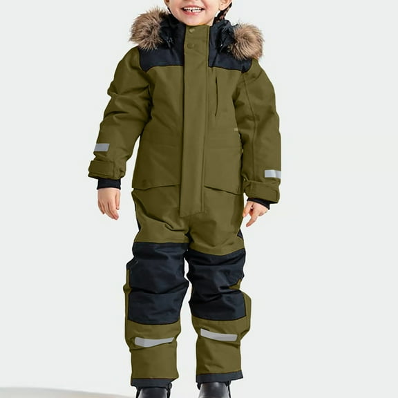 Wancir Kids One Piece Snowsuit Girls Boys Ski Snowboard Jumpsuits Winter Thicken Warm Waterproof Windproof Thermal Jackets