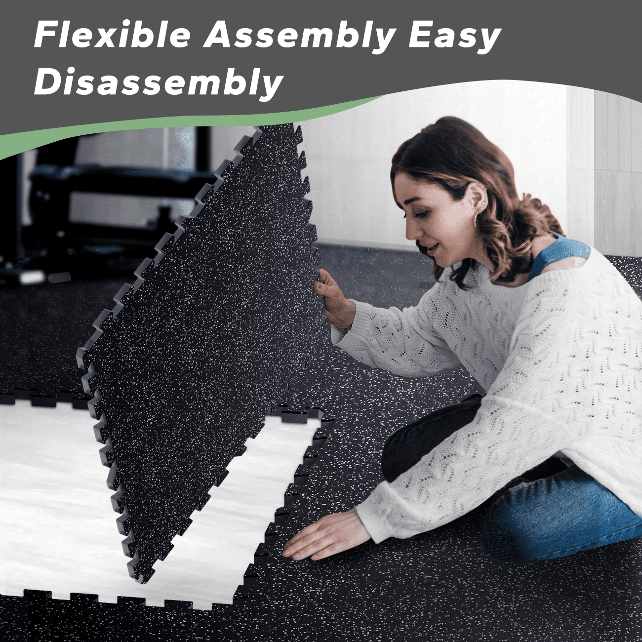 Modular 48 Sq Ft Gym Floor Tiles - 14mm Thick Interlocking Mats for Equipment Protection, Anti-Slip & Shock Absorption - 12-Piece Rubber-EVA Home Gym Set