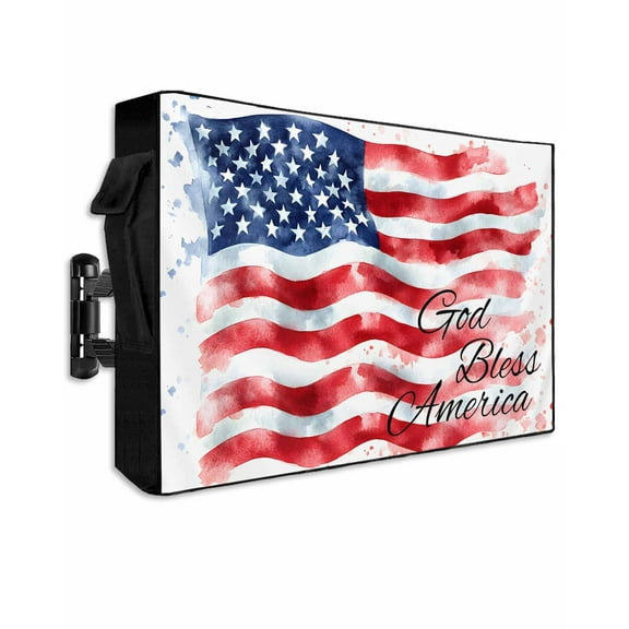 American Flag Outdoor TV Cover 52 to 55 Inch Weatherproof, Red Blue Watercolor USA Flag 600D Oxford TV Covers with Waterproof Zipper, Outside Flat TV Screen Protector Size 52"W x 19"H x 4.5"D