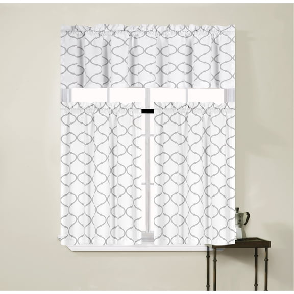 Regal Home Collections Shabby Trellis Kitchen Curtain Set - Grey