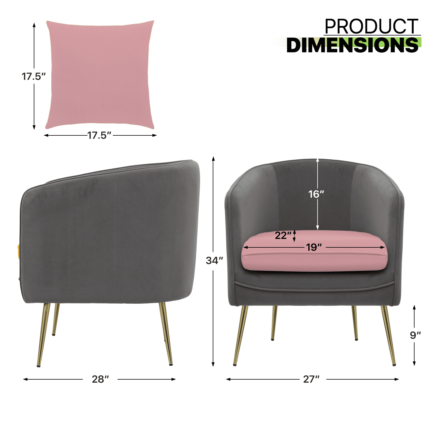 Magshion Accent Chair Upholstered Arm Chair with Armrest Living Room Chair Single Sofa Comfy Barrel Chair with Cushion for Bedroom, Pink/Grey