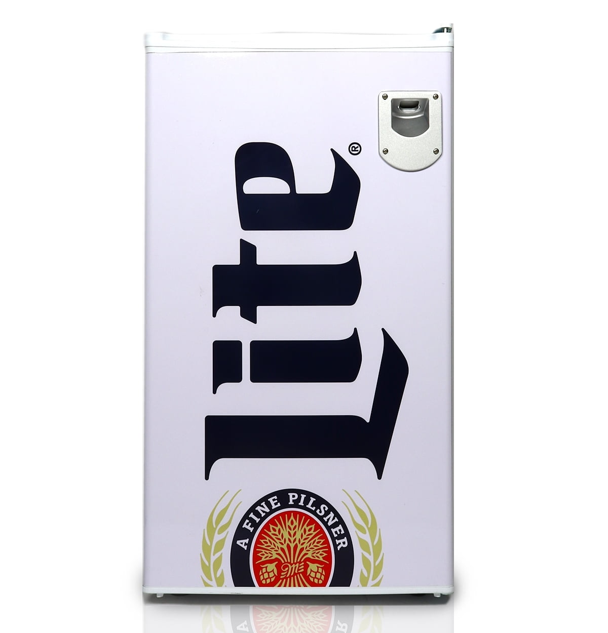 Miller Lite Compact Fridge with Bottle Opener, 90 L/ 95 Quart 3.2 Cubic  Foot for Snacks, Beverages, Juice, Beer, Den, Dorm, Office, Games Room, or  RV - Walmart.com
