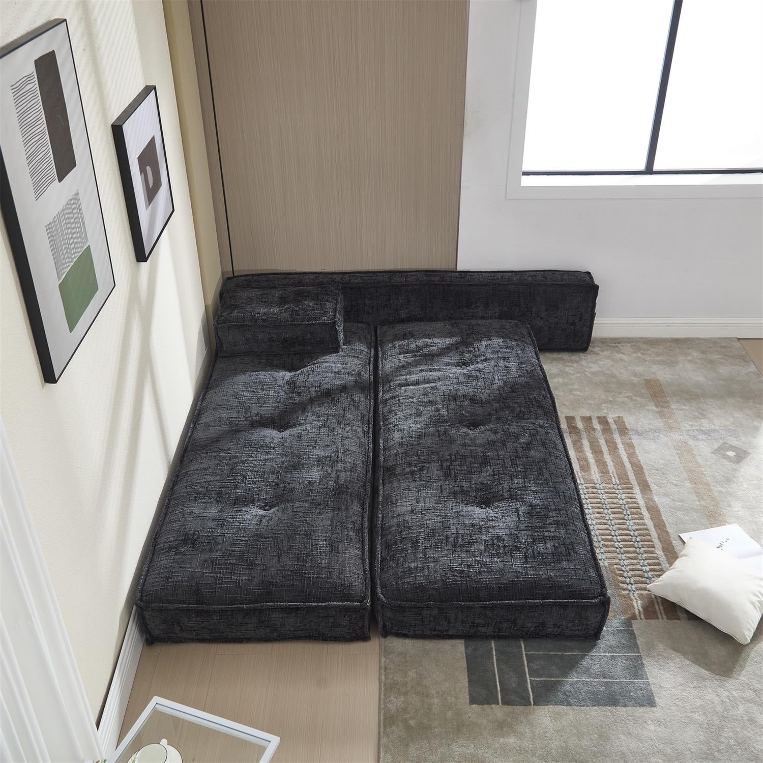 Demi Bonn 78" Versatile Chenille Sectional Sofa with Side Pocket, Modern Couch for Living Room, Customize Layout to Fit Any Space, Black