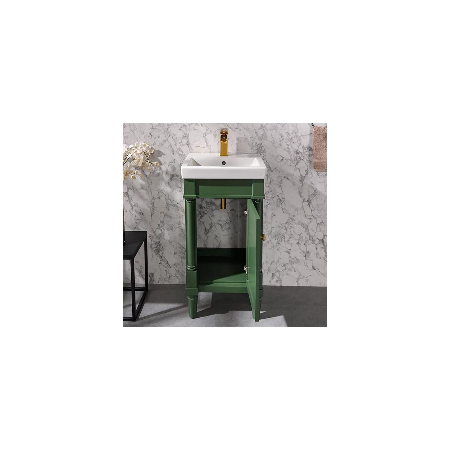 18" Bathroom Vanity Sink Combo - Green Finish with Ceramic Top