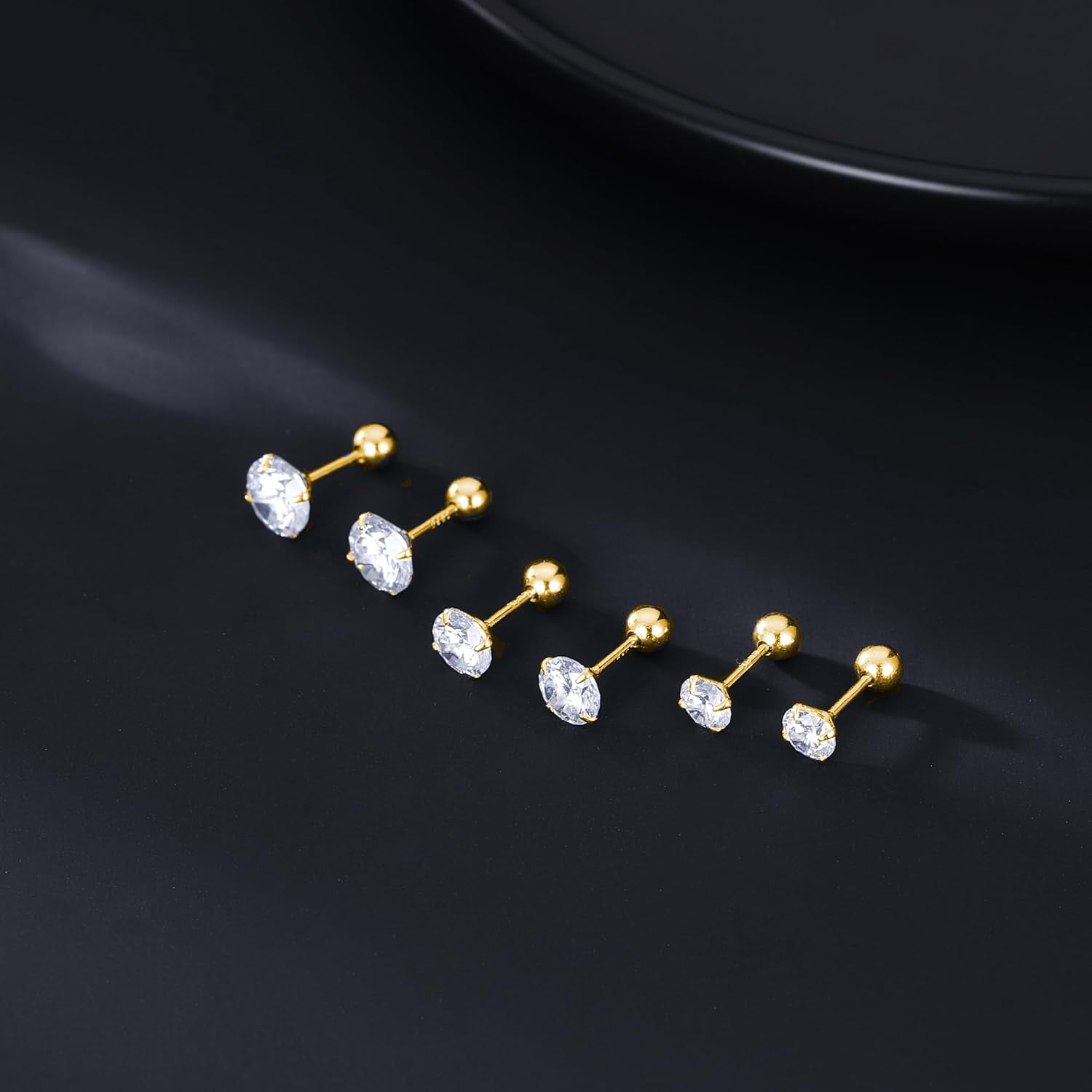 Sterling Silver Round Simulated Diamond Stud Earrings for Women Teens Round CZ Stud Earrings Set Screw Back Small CZ Ear Stud Set 3 Pairs