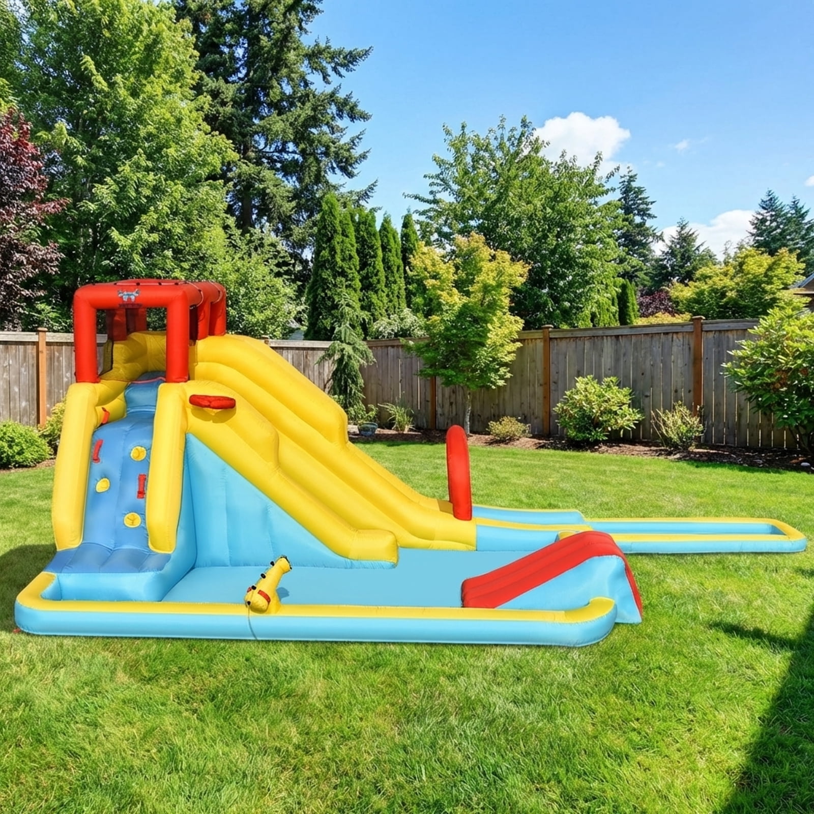 Redsmile 7-in-1 Inflatable Dual Slide Water Park Bounce House Without Blower - Multicolor - Kids Birthday Party
