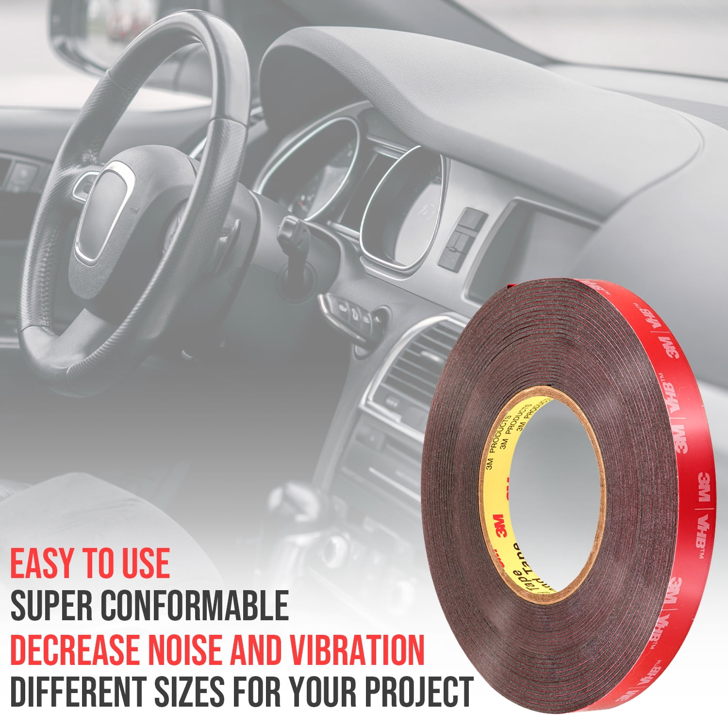 CANOPUS 06382 Automotive Acrylic Plus Attachment Tape, 0.5in x 20yd, Double Sided Tape, Heavy Duty, Made in USA,  Black