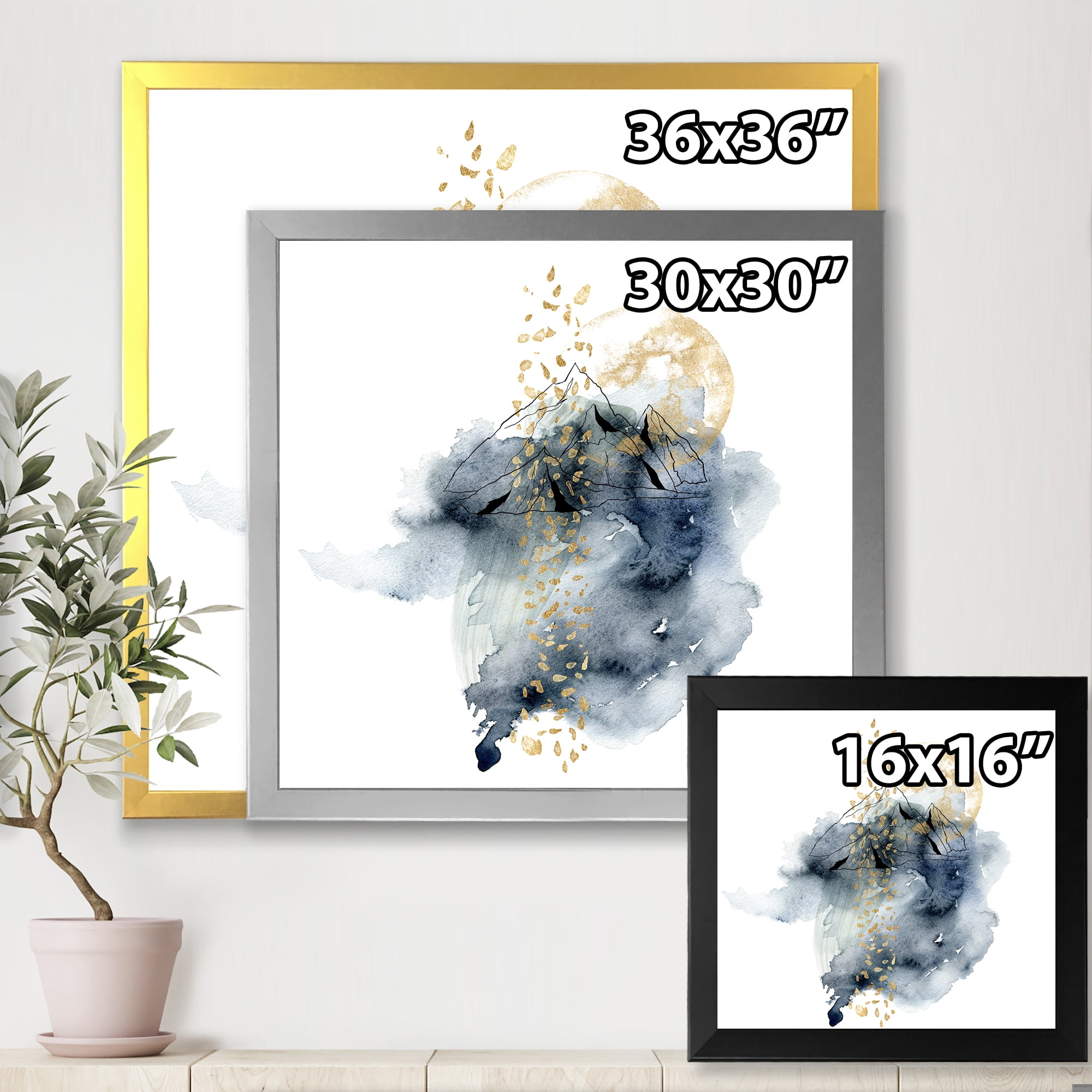 Designart 'Minimalistic Landscape of Moon With Mountains' Modern Framed Art Print
