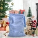 thumbnail image 1 of Bolsa de regalo de Navidad con cordón grande de tela de cuadros | 27,56 x 19,69 in | Saco reutilizable de tela para regalos navideños, caramelos y artículos para fiestas | Colores festivos Negro, 1 of 6