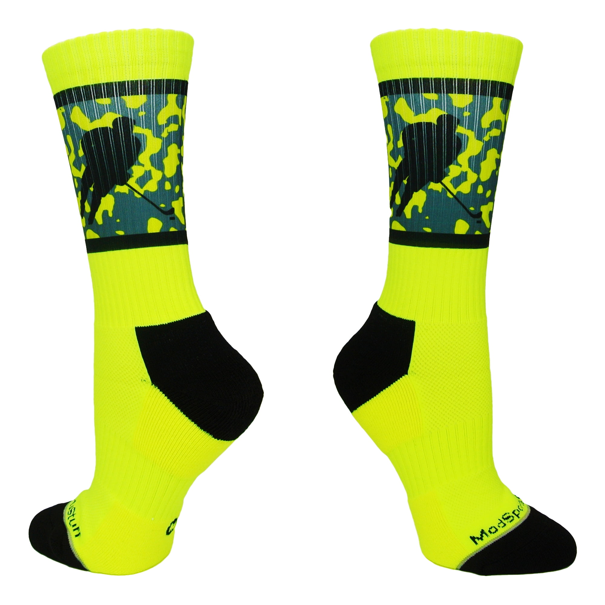 Hockey Player Crew Socks (Neon Yellow/Black, Small)