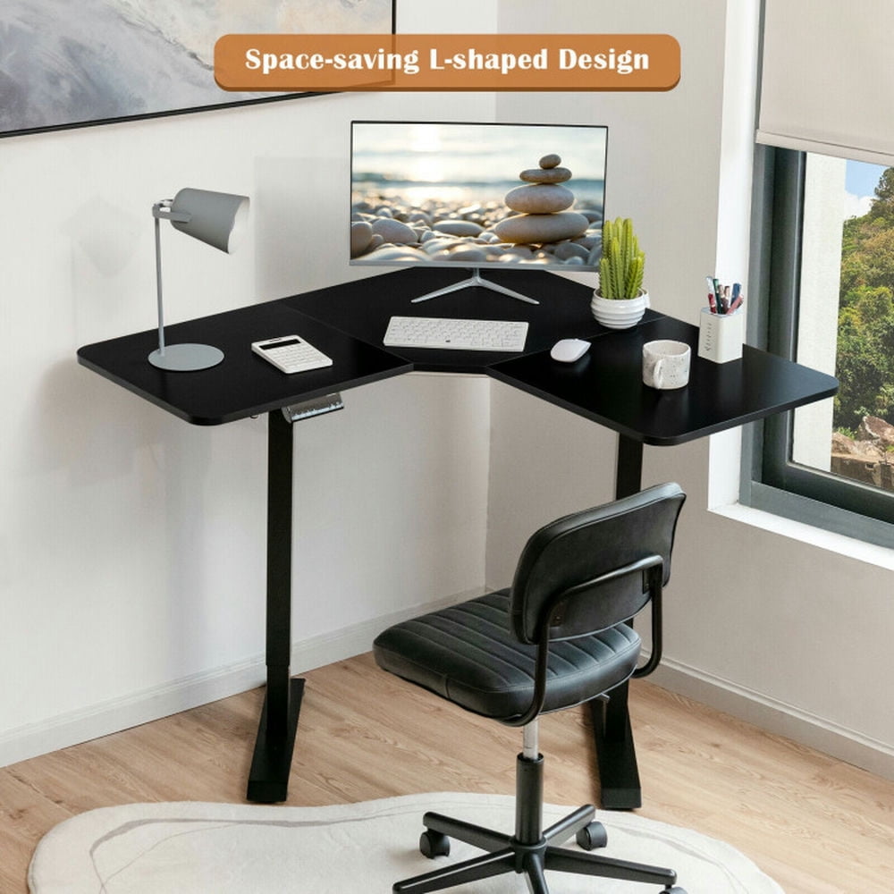 Demi Bonn L-shaped Electric Standing Desk with 4 Memory Positions and LCD Display, Small Home Office Desk Study Writing Table, Black
