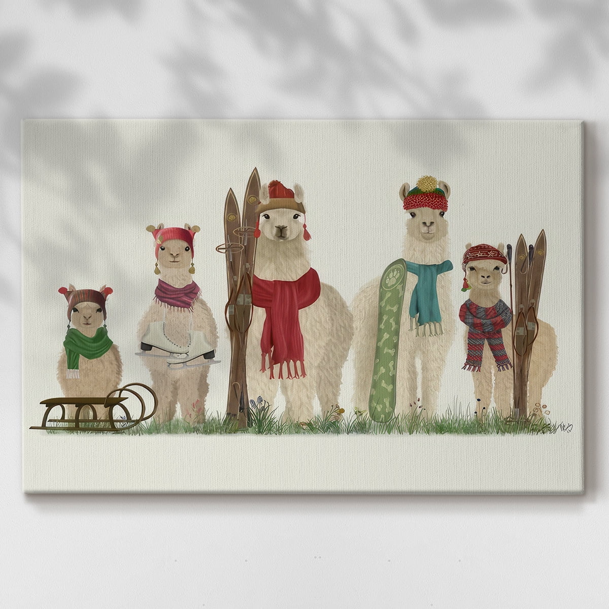 Llama Family Winter Sports- Gallery Wrapped Canvas