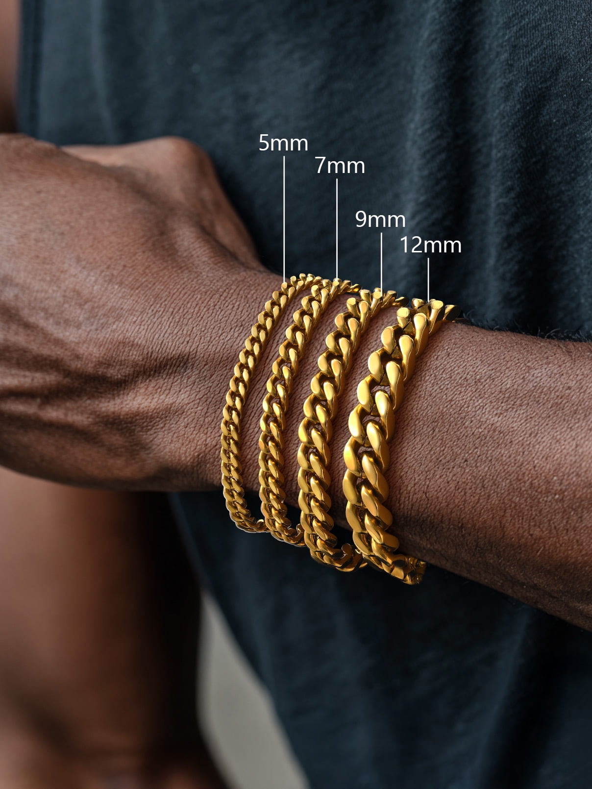 FaithHeart Cuban Link Chain Bracelets for Men, Gold Plated Stainless Steel Chain Wrist Bracelets Hip Hop Jewelry Gifts for Brother Friends 7MM Width