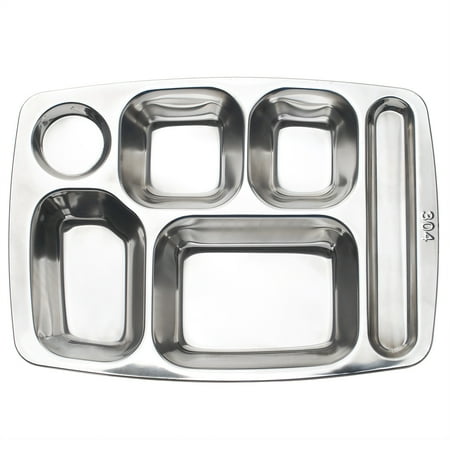Stainless Steel Dinner Plates Aspire Dinner Plate For Cafeteria, 304 Stainless Steel Divided Tray, 1 Pc-6 Sections ()