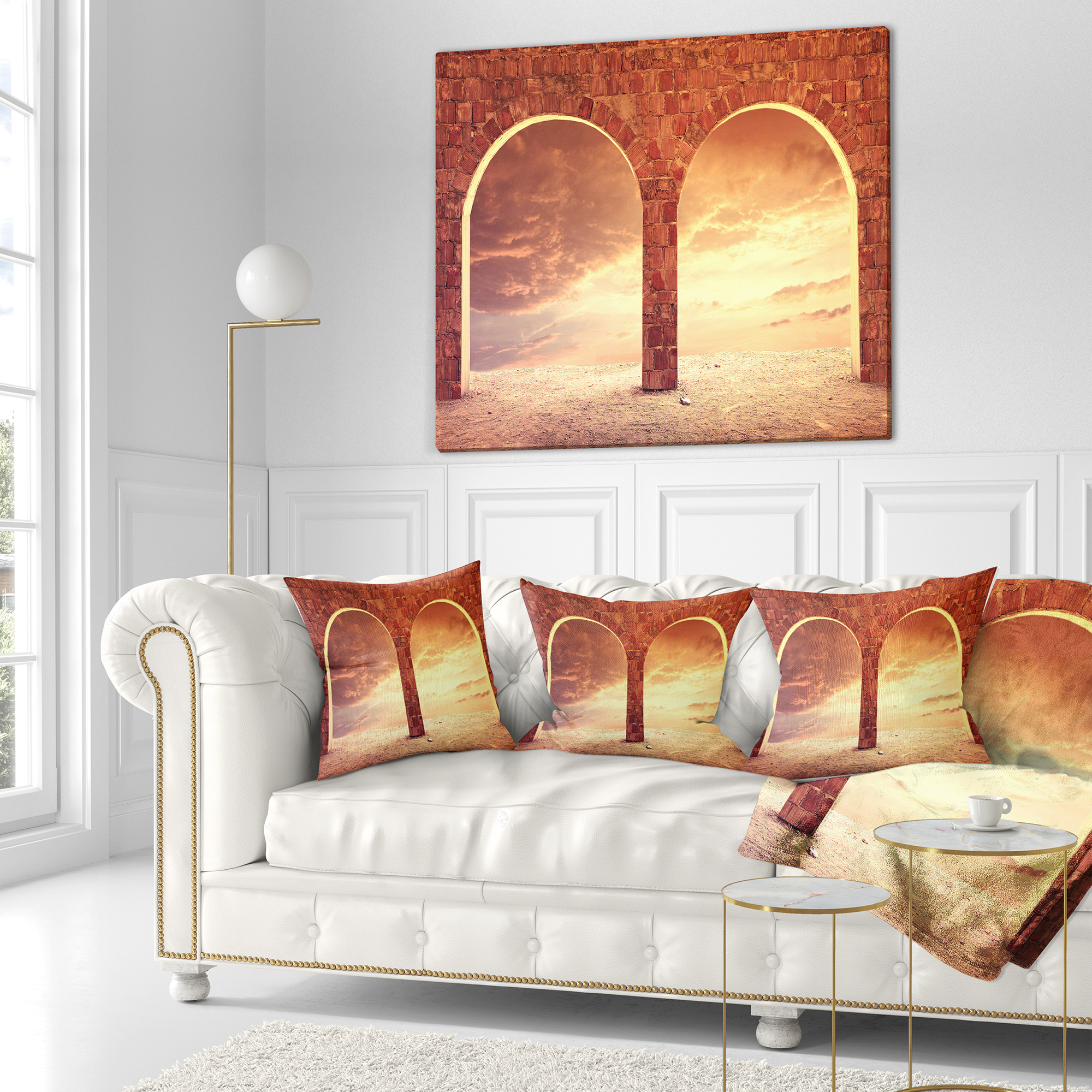 Designart Fantasy Background with two Arches - Landscape Printed Throw Pillow - 18x18
