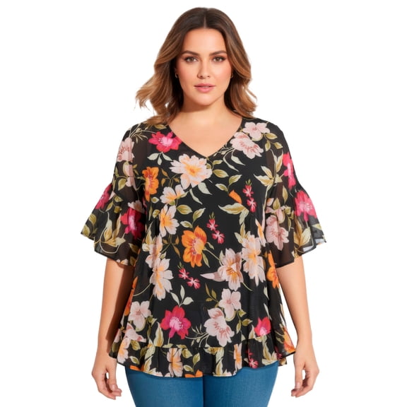 Avenue Women's Plus Size Harlow Frill Detail Blouse