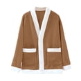 thumbnail image 4 of GILIGEGE Fleece Jacket Womens Lounge Cozy Warm Bed Jackets Cozy Warm Bed Pajama Tops for Home V Neck Button Down Fuzzy Cardigan with Pockets Sleepwear Long Sleeve Fall Winter Coats Brown S, 4 of 7