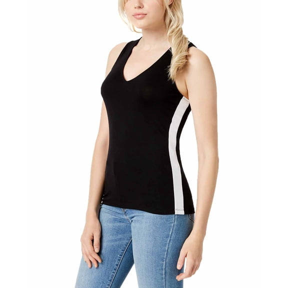 Bar III Womens Colorblocked V-Neck Tank Top (Deep Black, X-Small)