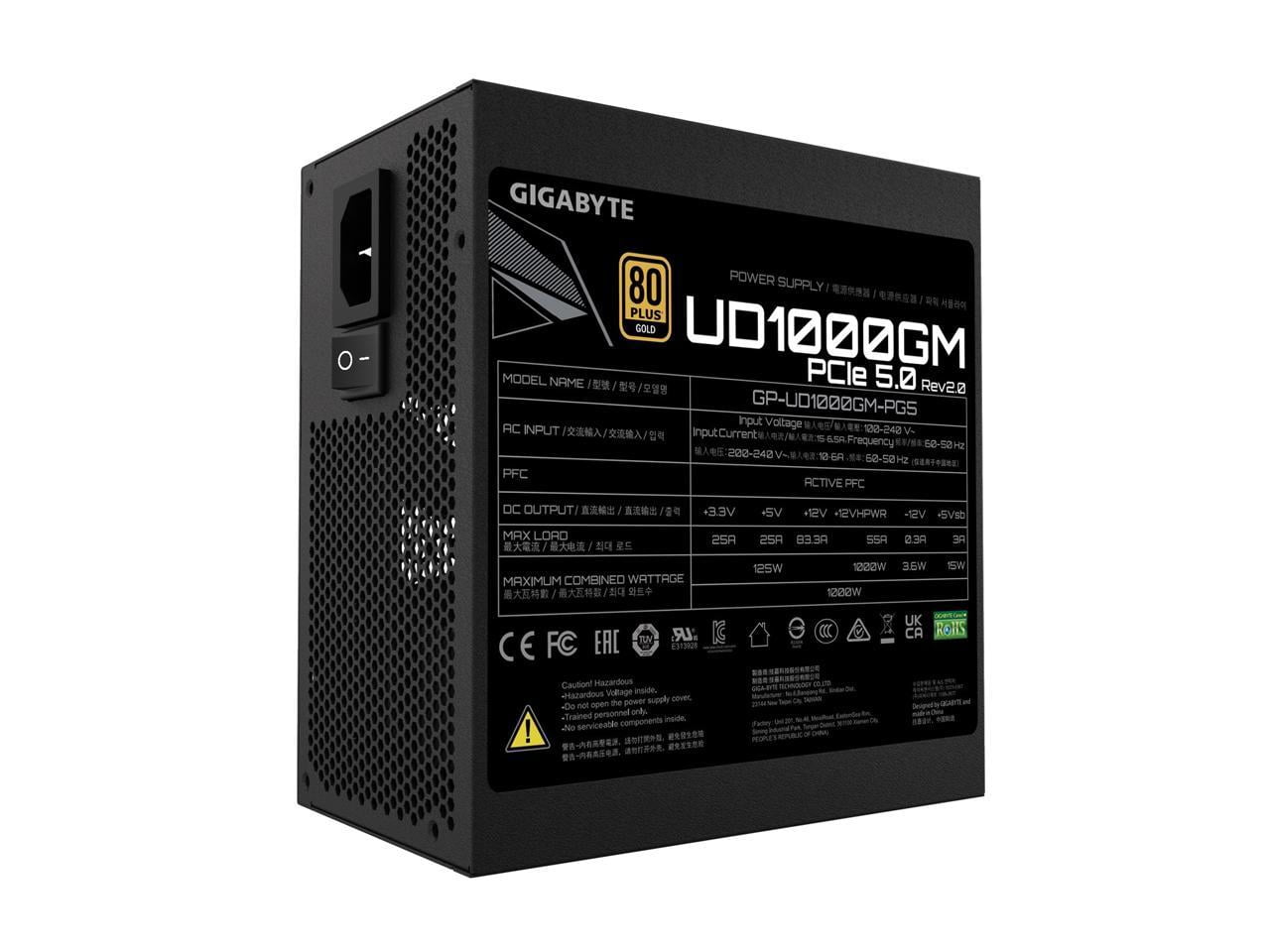 GIGABYTE GP-UD1000GM PG5 Rev2.0 - PCIe5.0 Ready - ATX3.0 - 1000W 80 Plus Gold Certified - Fully Modular Power Supply