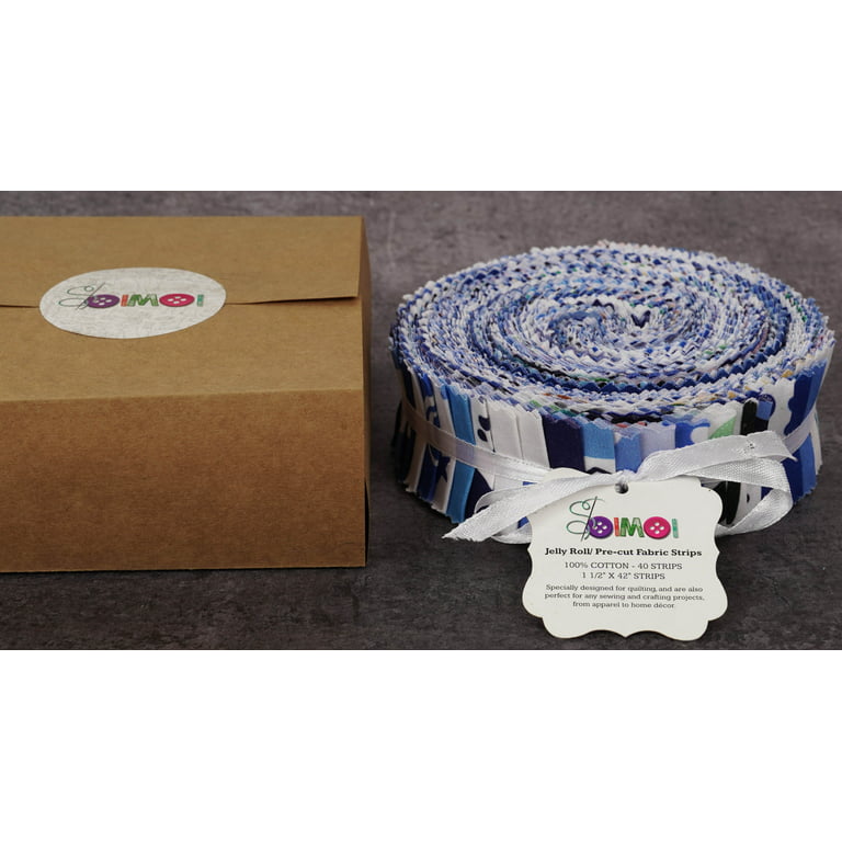 Soimoi 40Pcs Nautical Print Precut Fabrics Strips Roll Up 1.5 inches Cotton  Jelly Rolls for Quilting - Medium Blue