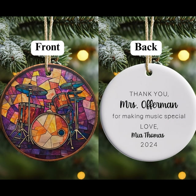 Stained Glass Drum Kit Ornament Music Teacher Gift Colorful Musical Christmas Decor Circul - As Picture - 10-Pack