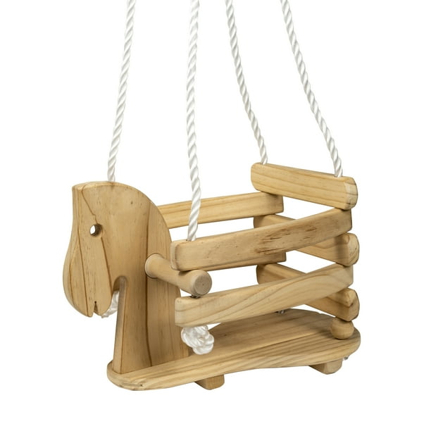 Homeware Horse Shaped Wood Infant Swing with Rope. Ages 1 and Up Natural Color