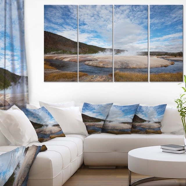 Yellowstone under Bright Clouds - Landscape Canvas Art Print