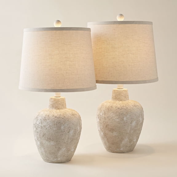 Possini Euro Design Romeo 23 1/2" High Jar Farmhouse Rustic Accent Table Lamps Set of 2 Beige Distressed Earth Tone Finish Living Room