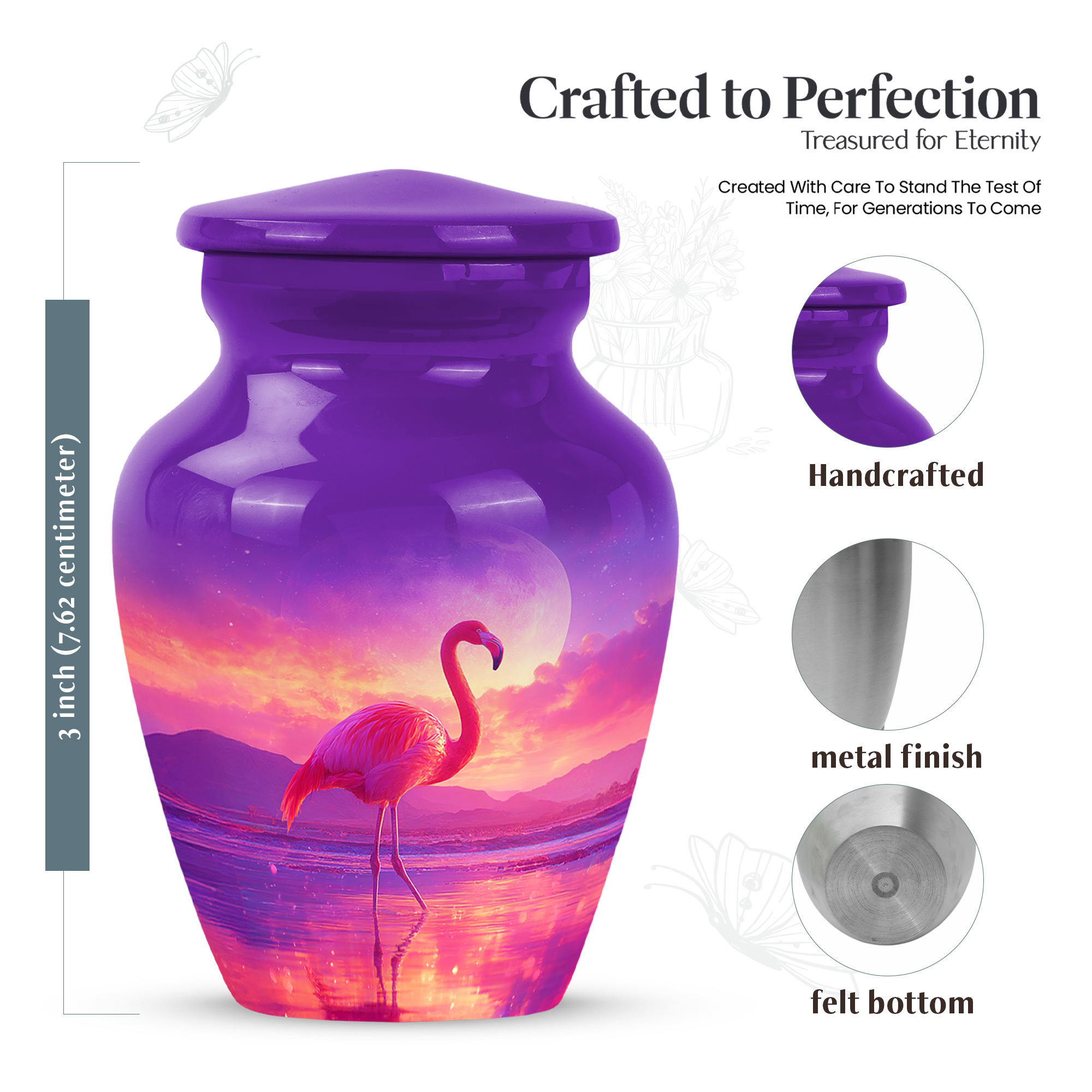 MUKTIVE Flamingo Decorative Urns for Human Ashes Adult Male and Male, Funeral Moon Burial Urns for Human Ashes Adult Cremation, Holds 3 Cubic, Remembrance for Dad, 3 Inch